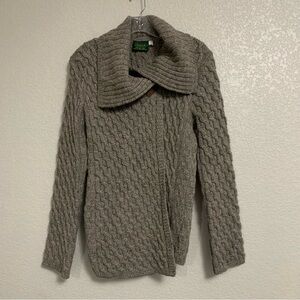 Glencroft Cardigan Sweater Women M Wool Fisherman Cable Knit Chunky Shawl Collar